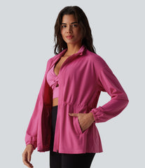 Long Sleeve Inner Drawstring Stripes Quick Dry Workout Jacket-UPF40+