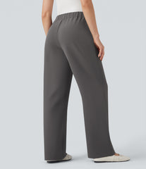 High Waisted Straight Leg Work Pants with Pockets