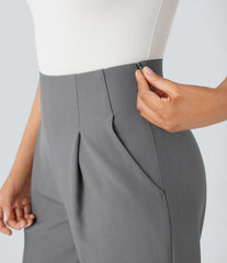 High Waisted Shirred Pocket Tapered Work Pants