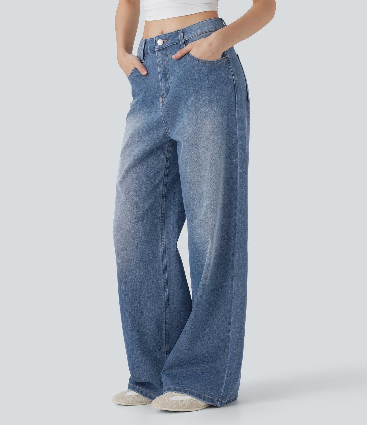 Halara Flex™ Mid Rise Washed Casual Baggy Jeans with Pockets