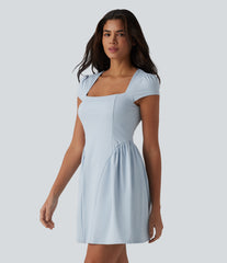Square Neck Short Sleeve Built-in Bra Mini Casual Dress