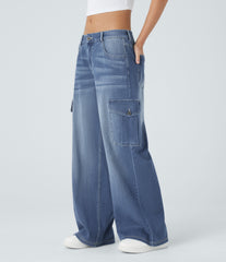 Halara Flex™ Low Rise Pockets Casual Baggy Wide Leg Cargo Jeans