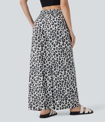 High Waisted Drawstring Pocket Leopard Print Wide Leg Baggy Casual Pants