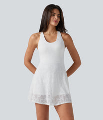 SoftlyZero™ QuickDry Built-in Bra Contrast Lace 2-in-1 Flare Mini Yoga Active Dress with Pockets-Easy Peezy Edition