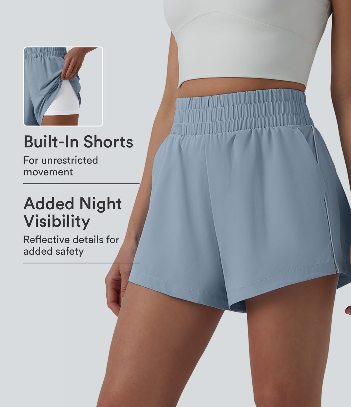 Breezeful™ Reflective High Waisted 2-in-1 Quick Dry Workout Shorts with Pockets