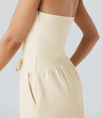 Tube Drawstring Pockets Wide Leg Casual Cargo Jumpsuit