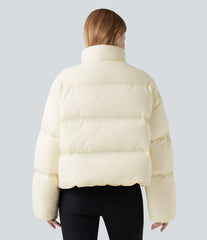 Stand Collar Drawstring Hem Casual Puffer Down Jacket with Pockets