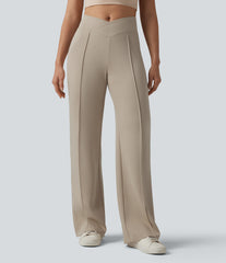 SpacerTek™ Crossover High Waisted Casual Flare Pants with Pockets