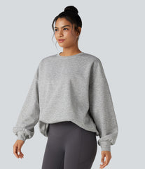 Round Neck Long Sleeve Relaxed Casual Sweatshirt with Pockets