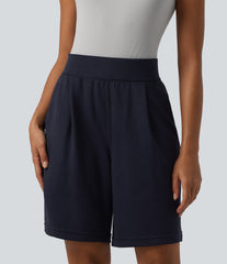 High Waisted Work Shorts with Pockets
