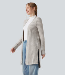 Ribbed Knit Long Sleeve Split Casual Coat