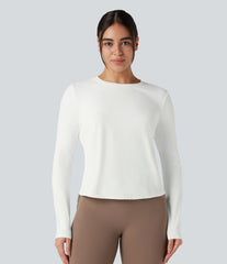 Round Neck Long Sleeve Contrast Mesh Tie Back Running Sports Top