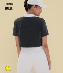 Halara X Smiley® Round Neck Short Sleeve Washed Casual Cotton T-Shirt