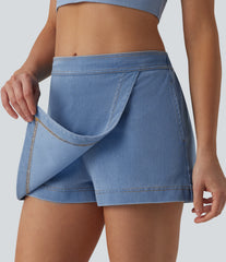 Halara Flex™ Mid Rise Micro Mini Denim Casual Skort with Pockets