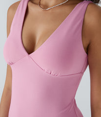 V Neck Sleeveless Asymmetric Ruffle Hem Maxi Dress