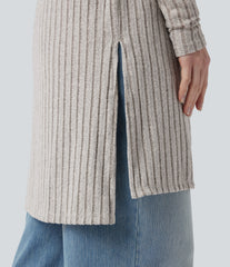 Ribbed Knit Long Sleeve Split Casual Coat