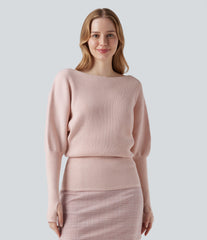 One Shoulder Long Sleeve Thumb Hole Casual Sweater