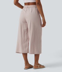 High Waisted Cropped Casual Baggy Pants with Pockets