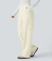 Mid Rise Zipper Pockets Fleece Casual Cargo Pants
