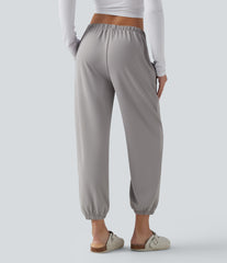 Low Rise Drawstring Crepe Casual Joggers with Pockets