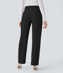 High Waisted Pocket Straight Leg Work Pants