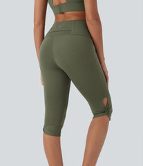 High-Waisted Cut-Out Quick-Dry Yoga Pedal Pusher Leggings with Pocket