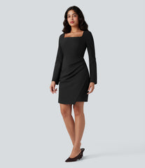 Square Neck Long Sleeve Mini Bodycon Work Dress