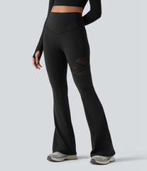 High Waisted Tummy Control Breathable Mesh Flare Casual Leggings with Pocket
