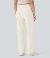 Wear-Resistant Mid Rise Pocket Straight Leg Casual Pants