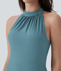 Breezeful™ Halter Tie Pocket Wide Leg Flowy Quick Dry Jumpsuit