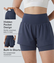 Plus Size SoftlyZero™ Airy Super High Waisted 2-in-1 InstantCool Yoga Shorts 7'' with Pockets
