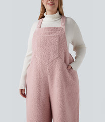 Adjustable Straps Casual Teddy Plus Size Overalls with Pockets