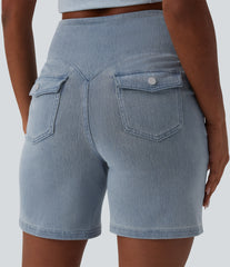 Halara Flex™ High Waisted Tummy Control Denim Casual Bermuda Shorts 7'' with Pockets