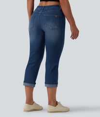 Halara Flex™ Low Rise Rolled Hem Cropped Casual Jeans with Pockets