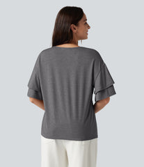V-neck Flounce Sleeve Casual Top