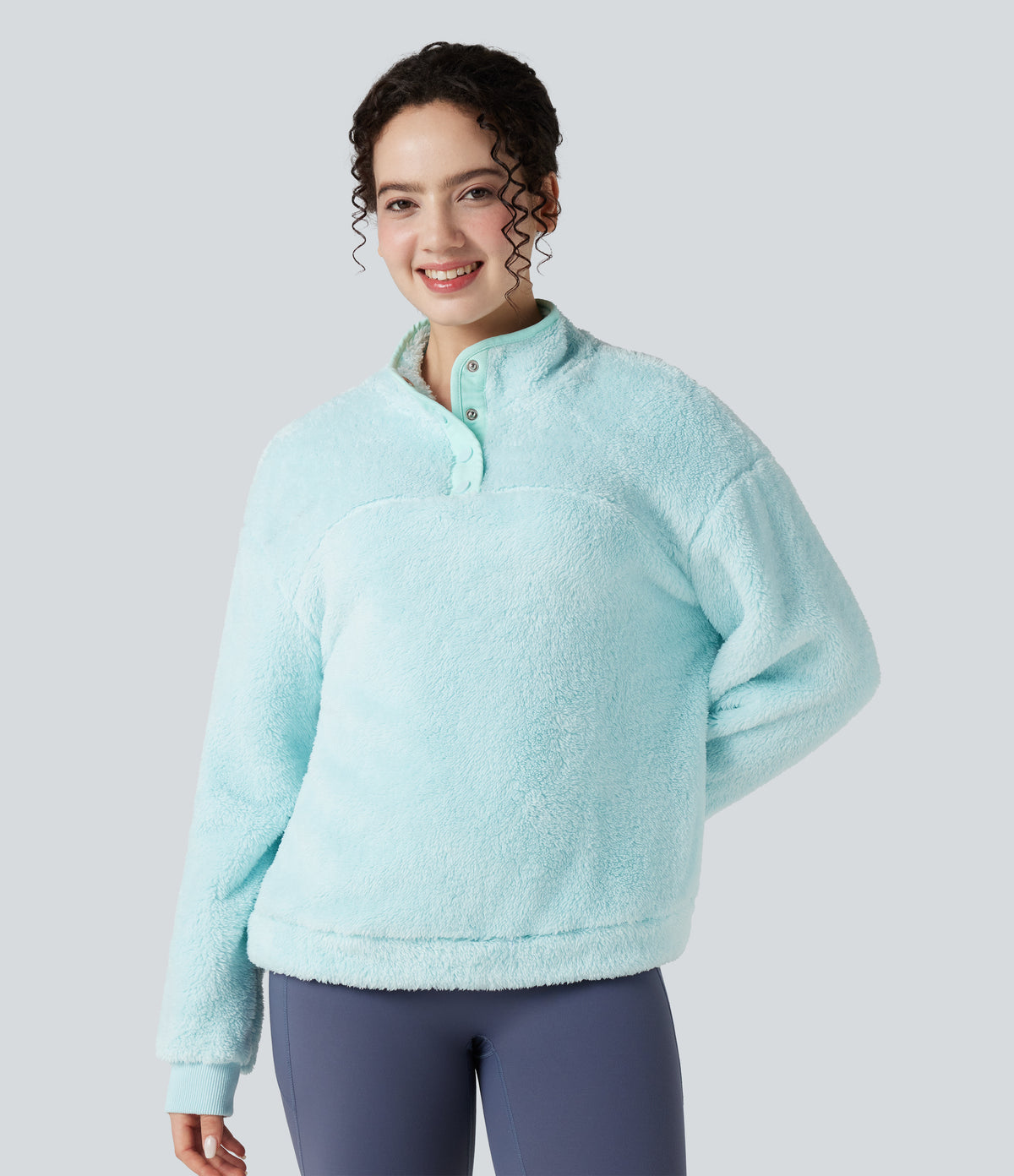 Stand Collar Button Casual Fleece Sweatshirt