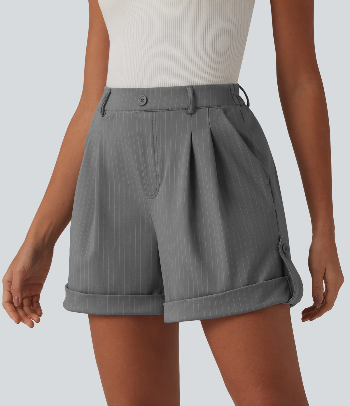 High Waisted Stripe Casual Shorts 5'' with Pockets