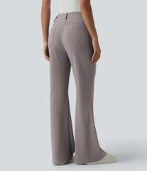 High Waisted Micro Waffle Casual Bootcut Pants with Pockets