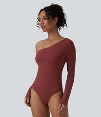 SoftlyZero™ Airy One Shoulder Long Sleeve Built-in Bra InstantCool Casual Bodysuit