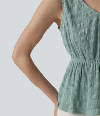 V-neck Crinkle Texture Casual Tank Top