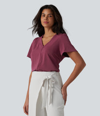 V Neck Short Sleeve Work Top