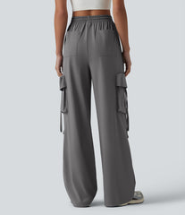 High Waisted Drawstring Quick Dry InstantCool Workout Straight Leg Cargo Pants with Pockets-UPF40+