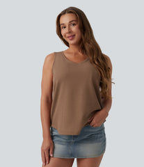 V Neck Waffle Casual Tank Top