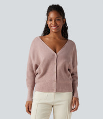 V Neck Long Sleeve Casual Sweater-Front and Back Wearable