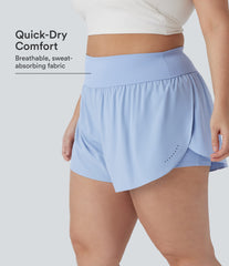 SoftlyZero™ QuickDry High Waisted Reflective Dots Crossover Hem 2-in-1 Running Plus Size Shorts with Pockets