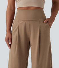 SoftlyZero™ Airy High Waisted Tummy Control Wide Leg Baggy InstantCool Casual Pants with Pockets-UPF50+