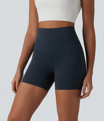 Halara Ultrasculpt™ High Waisted Tummy Control Crossover Back Running Biker Shorts 5'' with Pockets