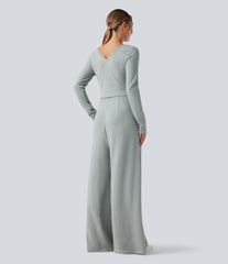 V Neck Long Sleeve Casual Jumpsuit with Pockets-Easy Peezy Edition