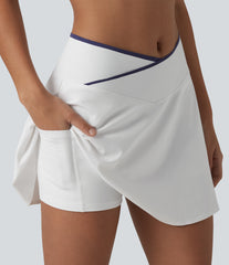 Mid Rise Color Block Crossover 2-in-1 Mini Tennis Skirt with Pockets