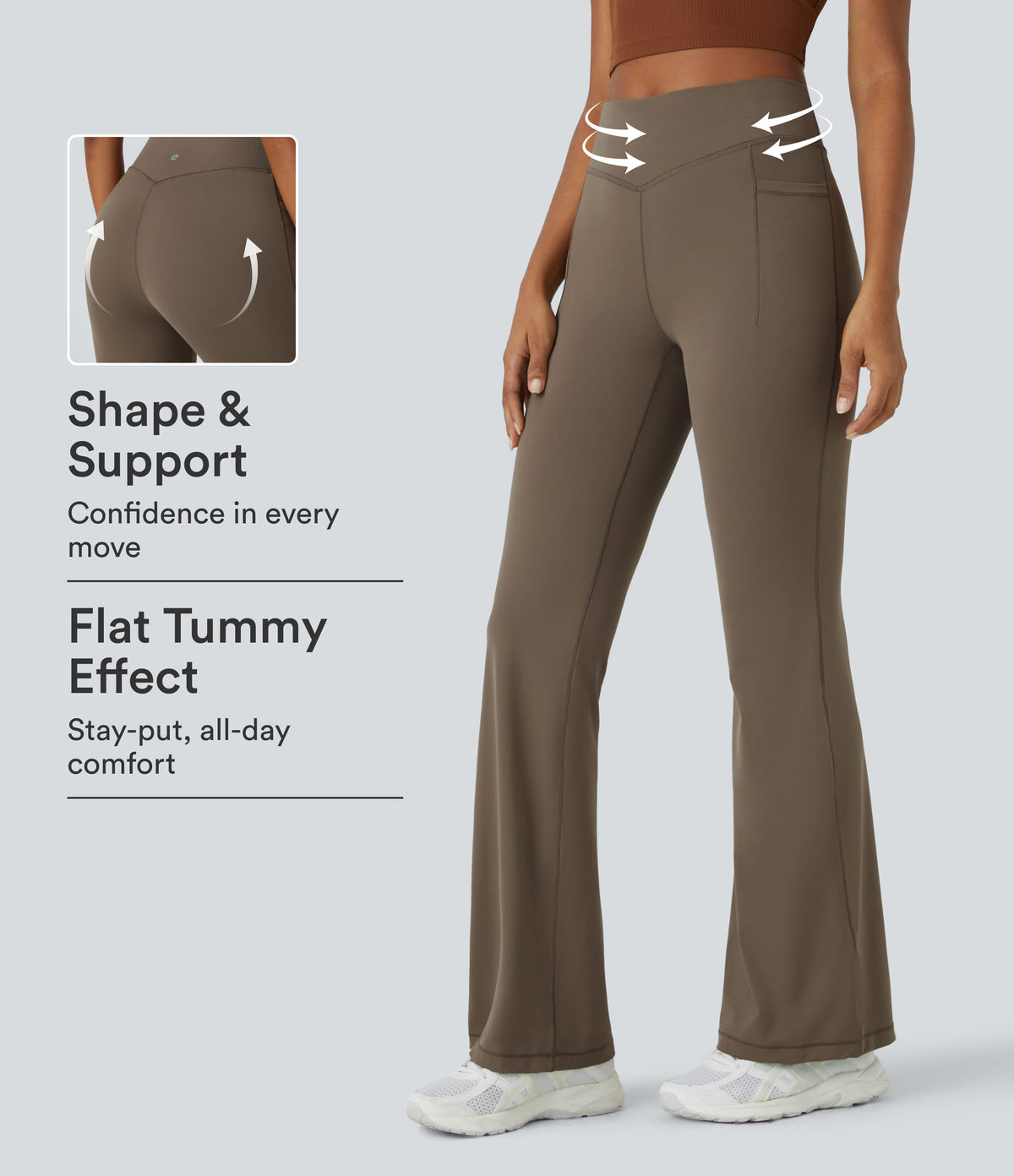 Halara UltraSculpt™ Mid Rise Tummy Control Pocket Running Full Length Flare Leggings